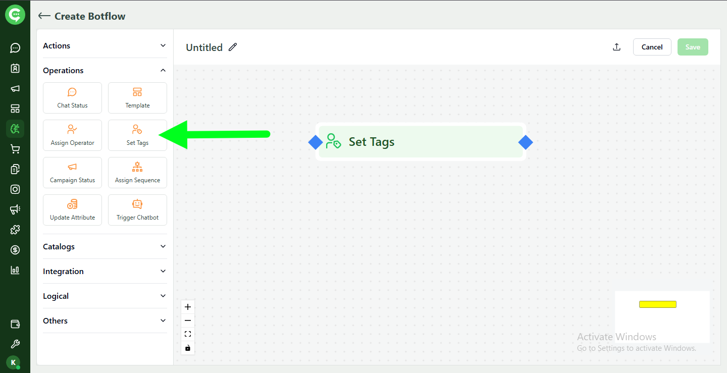 Set Tag operation in KWIC BotFlow