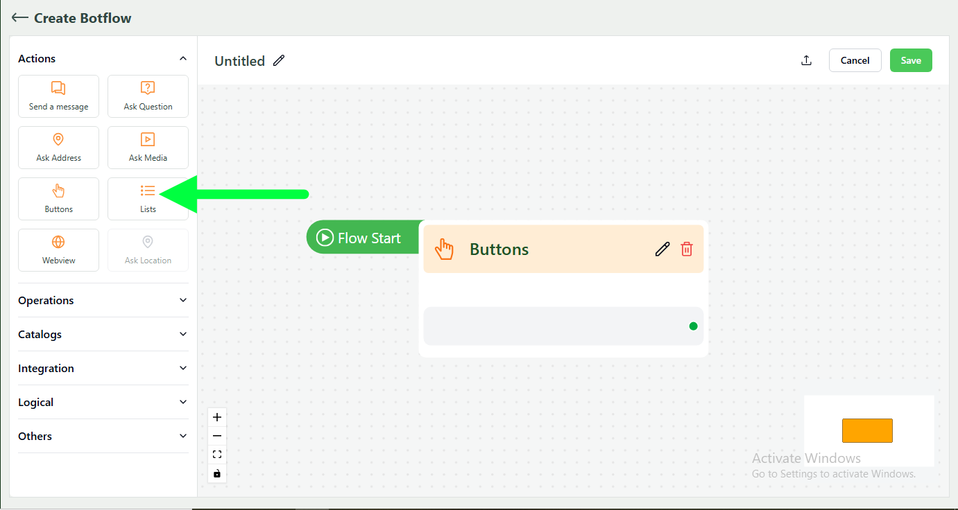 List action block in KWIC BotFlow