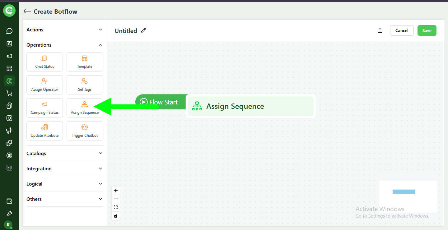 Assign / Send Sequence operation in KWIC BotFlow