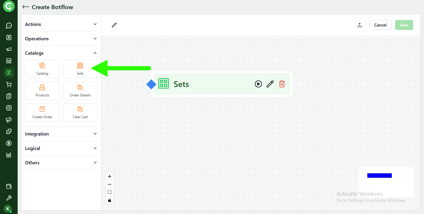 Catalog Sets option in BotFlow catalog actions
