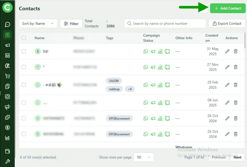 Bulk upload option under Add Contact in KWIC