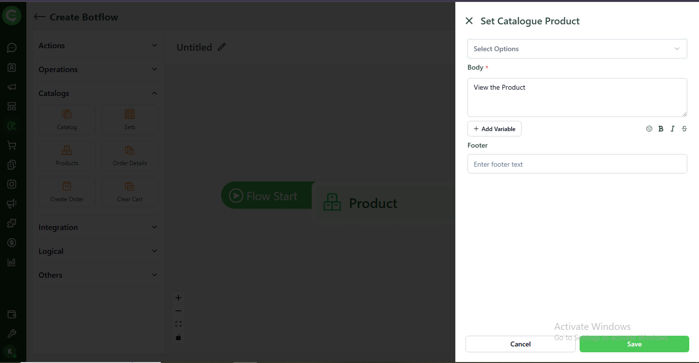 Product action configuration in KWIC BotFlow