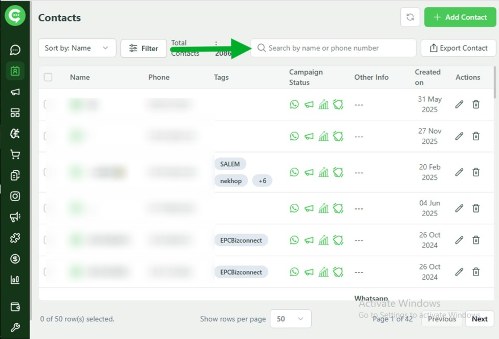 Search contacts by name or number in KWIC
