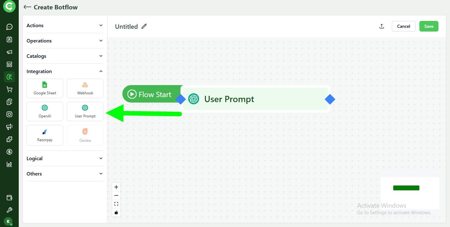 User Prompt integration block in KWIC BotFlow