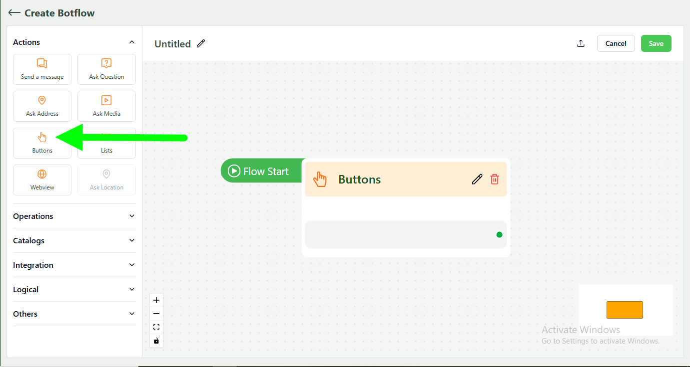 Buttons action block in KWIC BotFlow