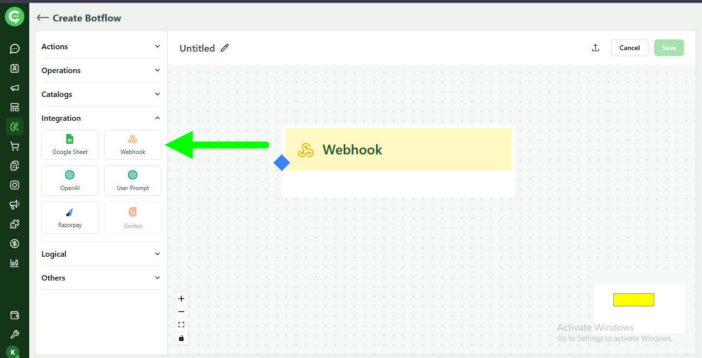 Webhook integration block in KWIC BotFlow