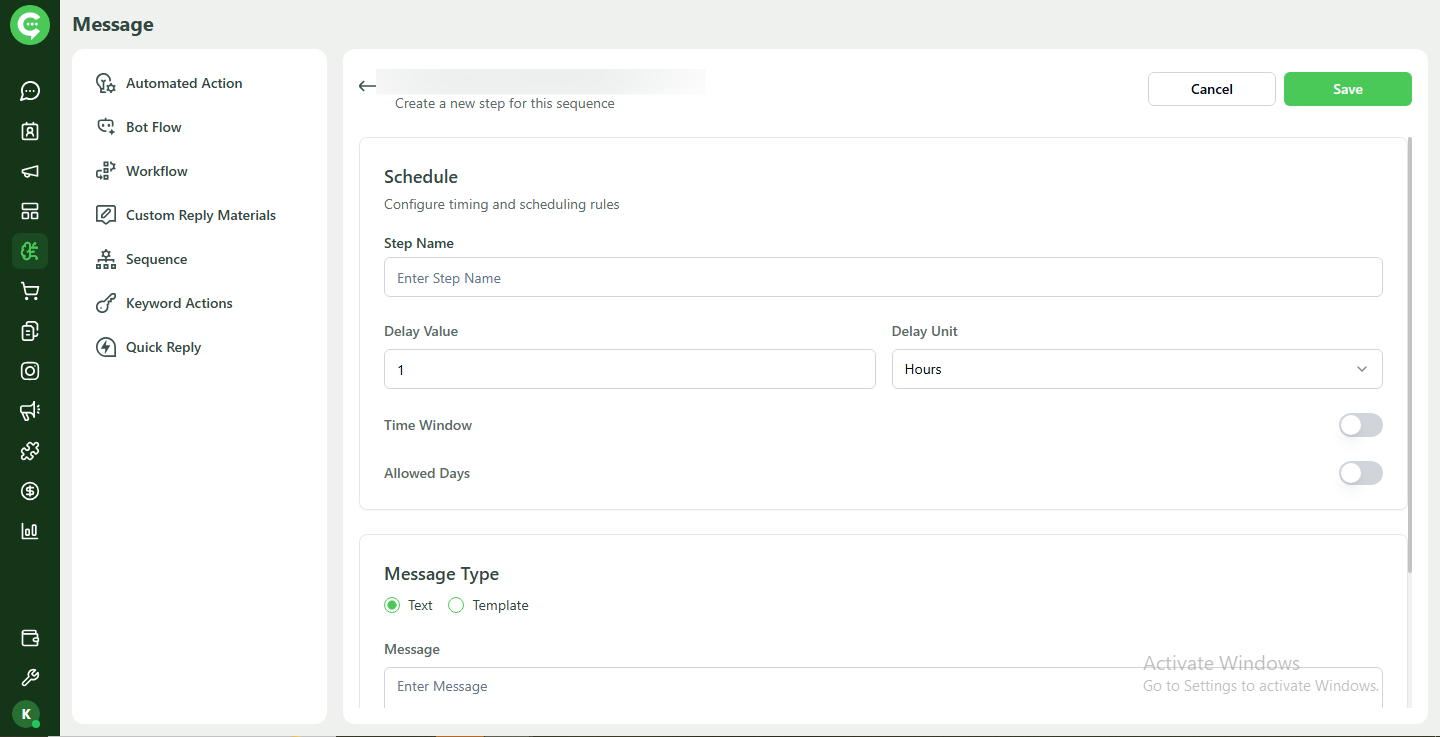 Sequence step editor in KWIC Automations