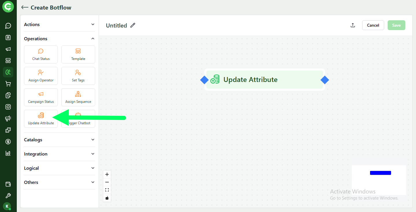 Update Attribute operation in KWIC BotFlow