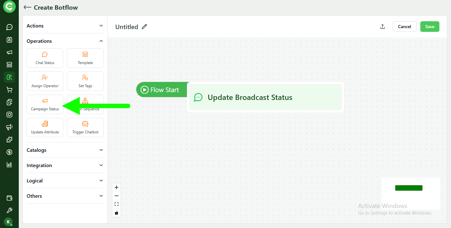 Campaign Status operation in KWIC BotFlow
