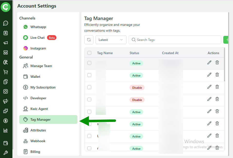 Tag Manager screen in KWIC