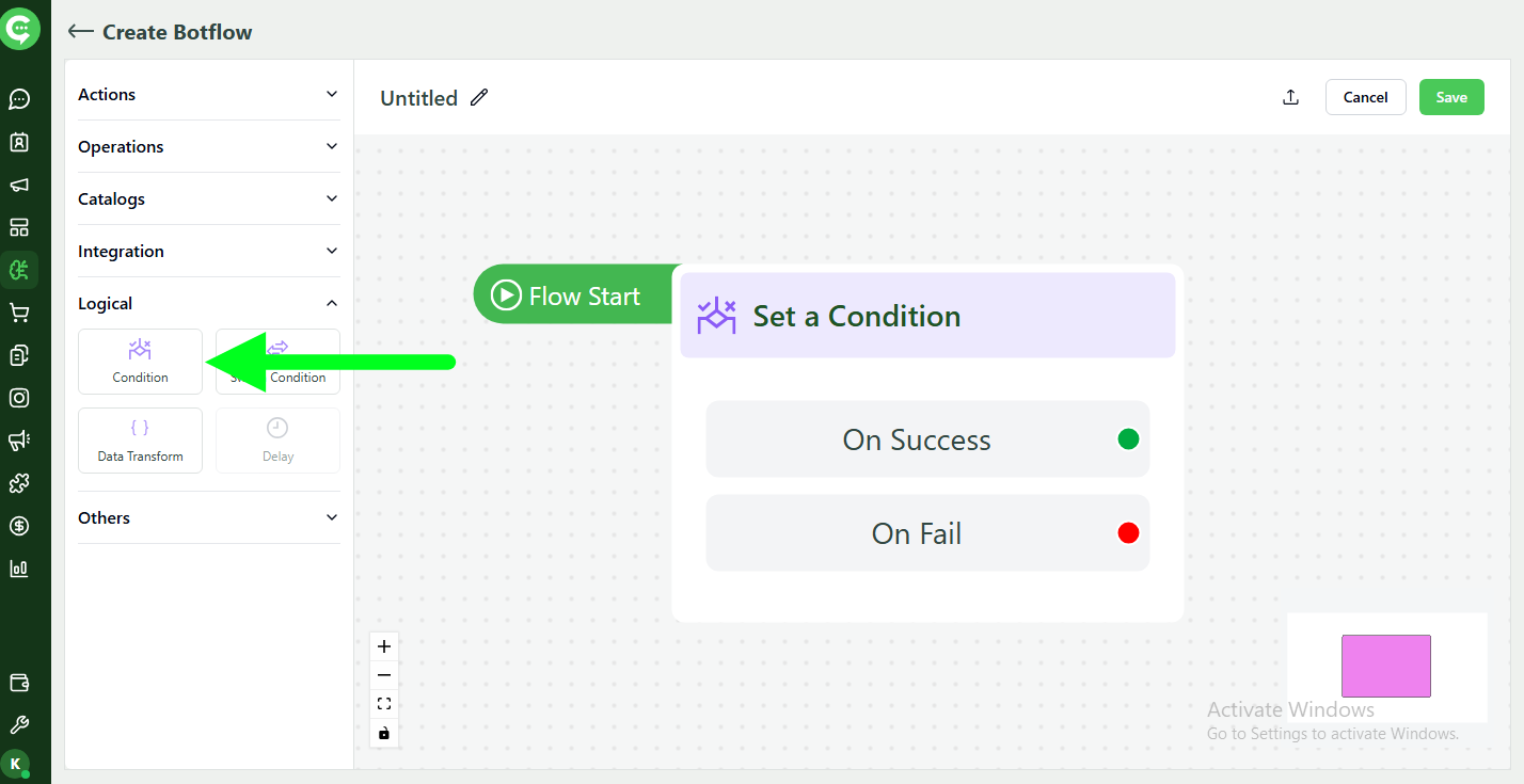 Set Condition logical block in KWIC BotFlow