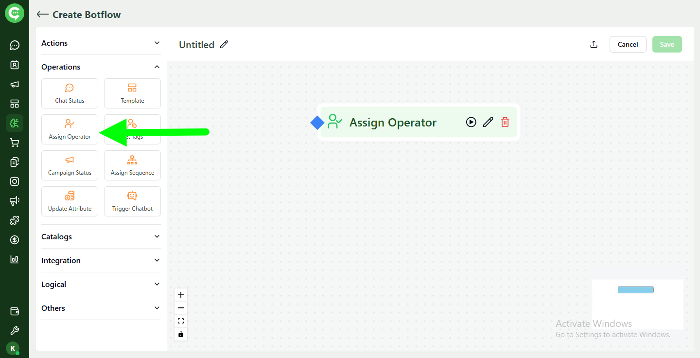 Assignment Operator operation in KWIC BotFlow