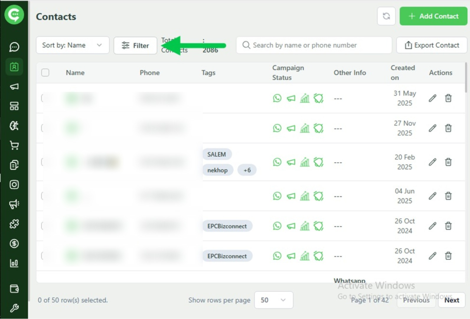 Sort by dropdown in KWIC Contacts