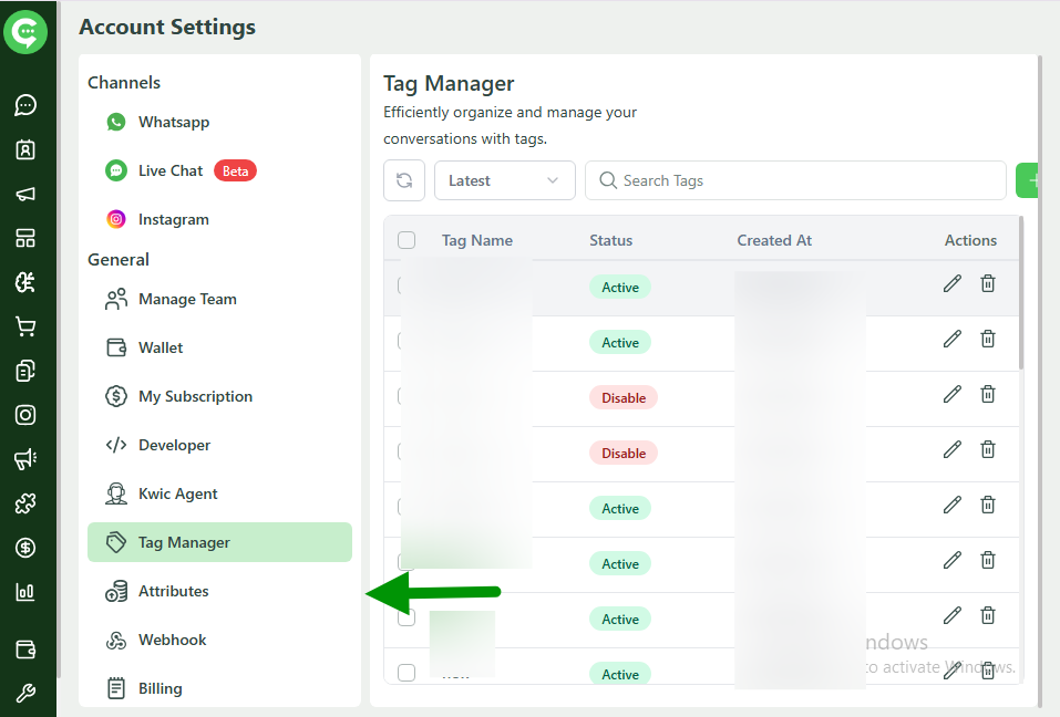 Custom Parameters configuration screen in KWIC
